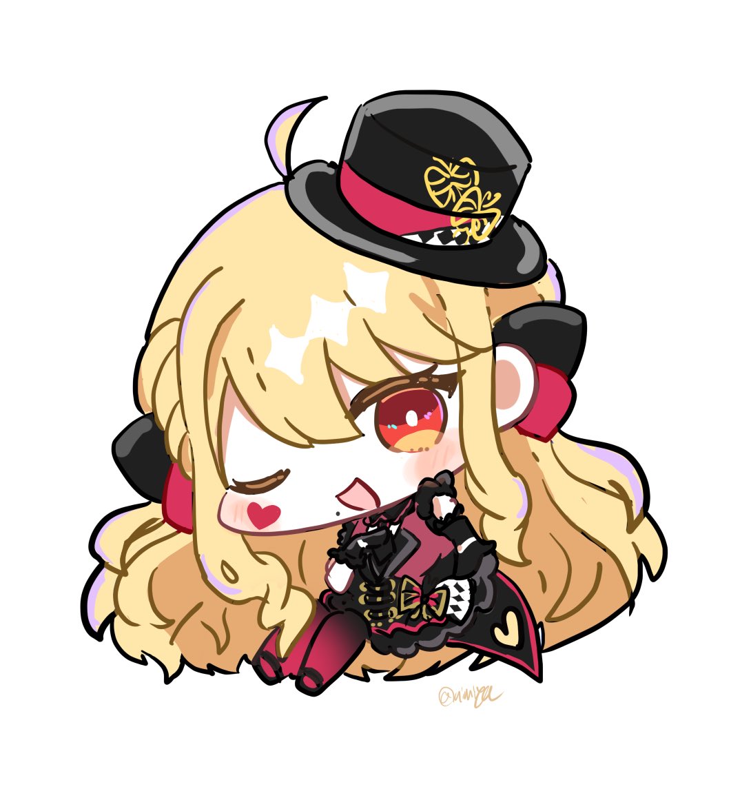 1girl blonde hair red eyes one eye closed chibi solo hat  illustration images