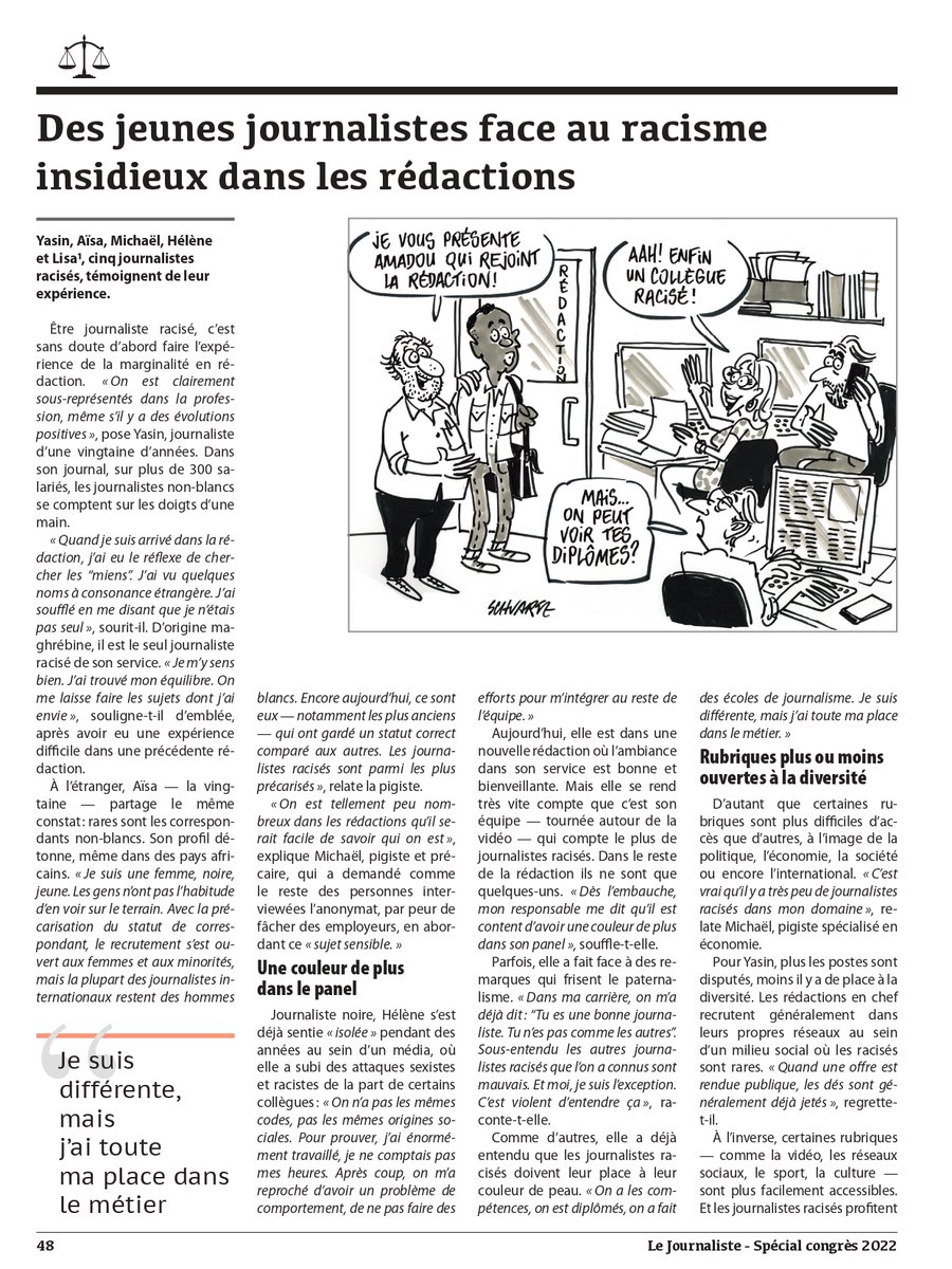 Aziz_Oguzz's tweet photo. Pour le 104e congrès du @SNJ_national , nous publions dans "Le/La Journaliste" un dossier sur la place des journalistes racisé-e-s dans la profession. Entre témoignages et analyse, histoire d'une (trop) lente évolution https://t.co/z776qito2D