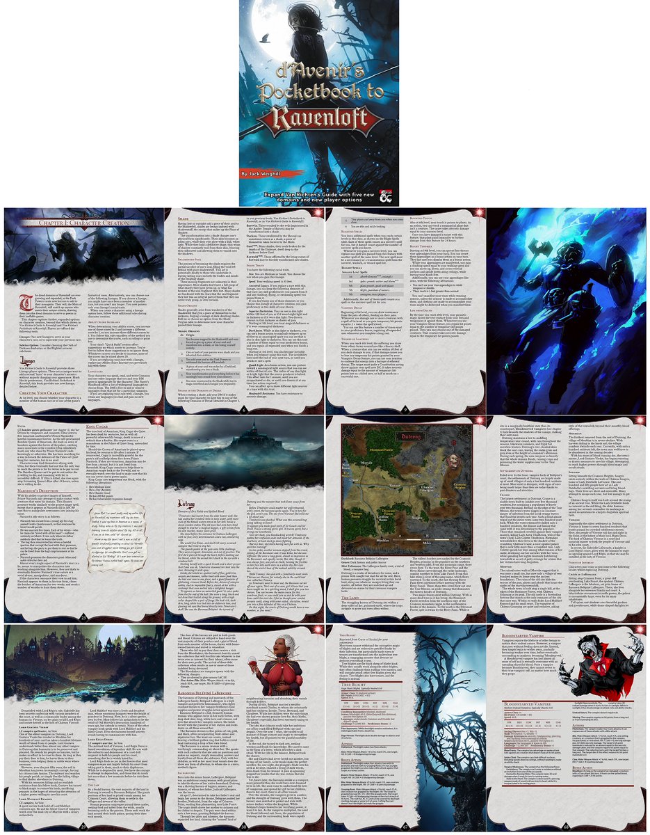 diceaveragejack's tweet image. Out now on the @dms_guild: d'Avenir's Pocketbook to Ravenloft!

This 78-page supplement features:

💀 The Shade lineage
🌕 The Oath of Darkness Paladin &amp;amp; the Blighted Origin Sorcerer
🧛🏽‍♀️ Five new Domains of Dread for Ravenloft adventures

Link in replies

#dnd #ttrpgs #dnd5e