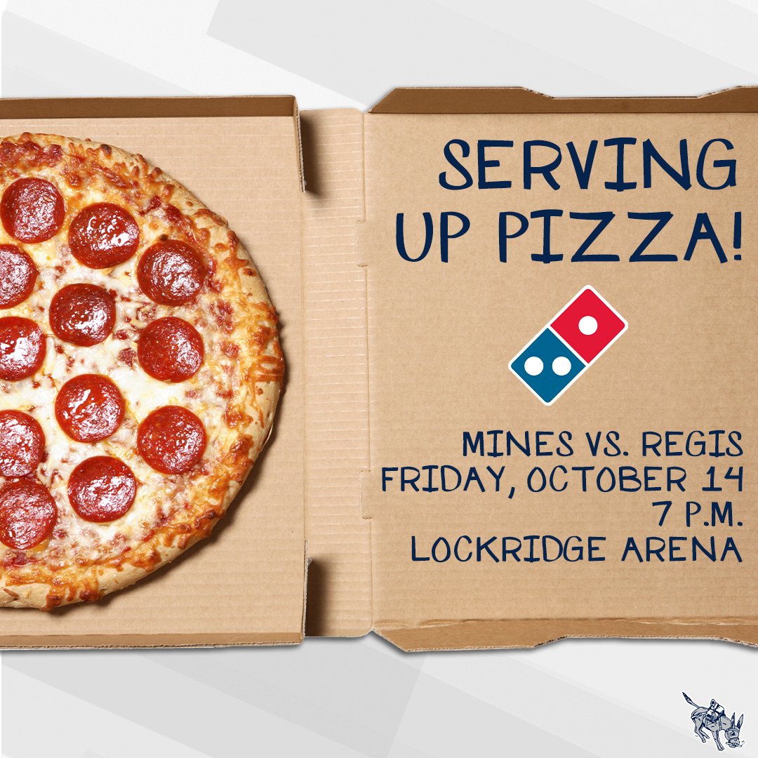 MinesAthletics's tweet photo. It's not just ⚒️𝗚𝗔𝗠𝗘 𝗗𝗔𝗬⚒️ for @MinesVolleyball. It's National Pizza Month and we're serving up slices at tonight's showdown with Regis! https://t.co/HvOA7xYW7T