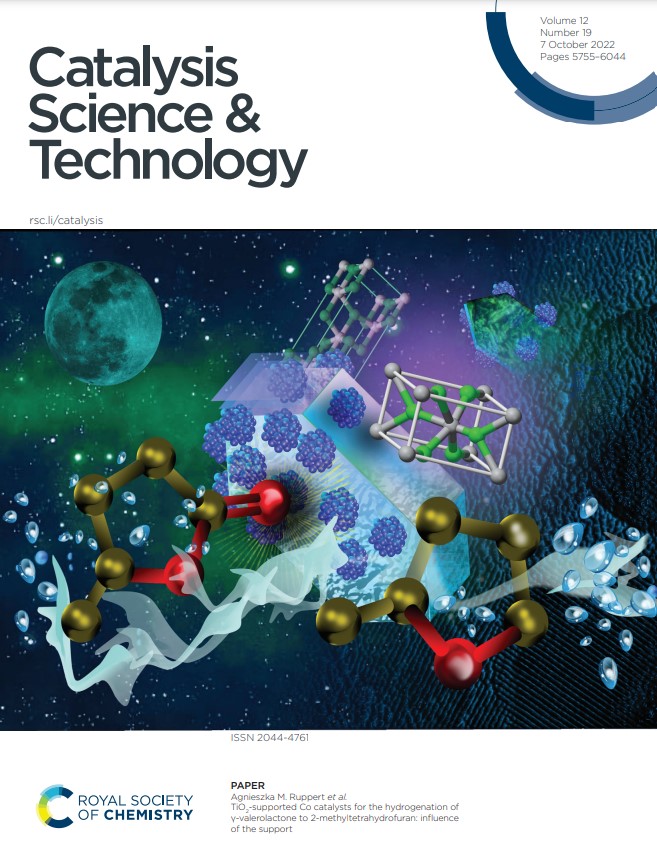 Latest <a href="/CatalysisSciTec/">Catalysis Sci & Tech</a> Cover Article: 

'TiO2-supported Co catalysts for the hydrogenation of γ-valerolactone to 2-methyltetrahydrofuran: influence of the support'

Led by Emilia Soszka and Agnieszka Ruppert <a href="/RuppertAG/">Agnieszka Ruppert</a> et al.
<a href="/p_lodz_pl/">Politechnika Łódzka</a> <a href="/unistra/">-</a>

rsc.li/3TpCrQr