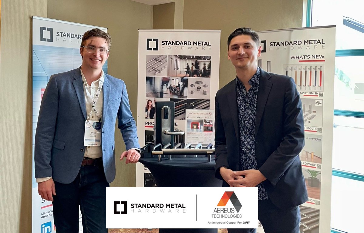AereusTech's tweet photo. Aereus Technologies is pleased to announce that Standard Metal Hardware is now licensed to offer CuVerro Shield™ products. Standard Metal Hardware is a leading manufacturer of commercial and custom architectural door hardware.

#cuverroshield #doorhardware #antimicrobial https://t.co/RvOOZFvUTb
