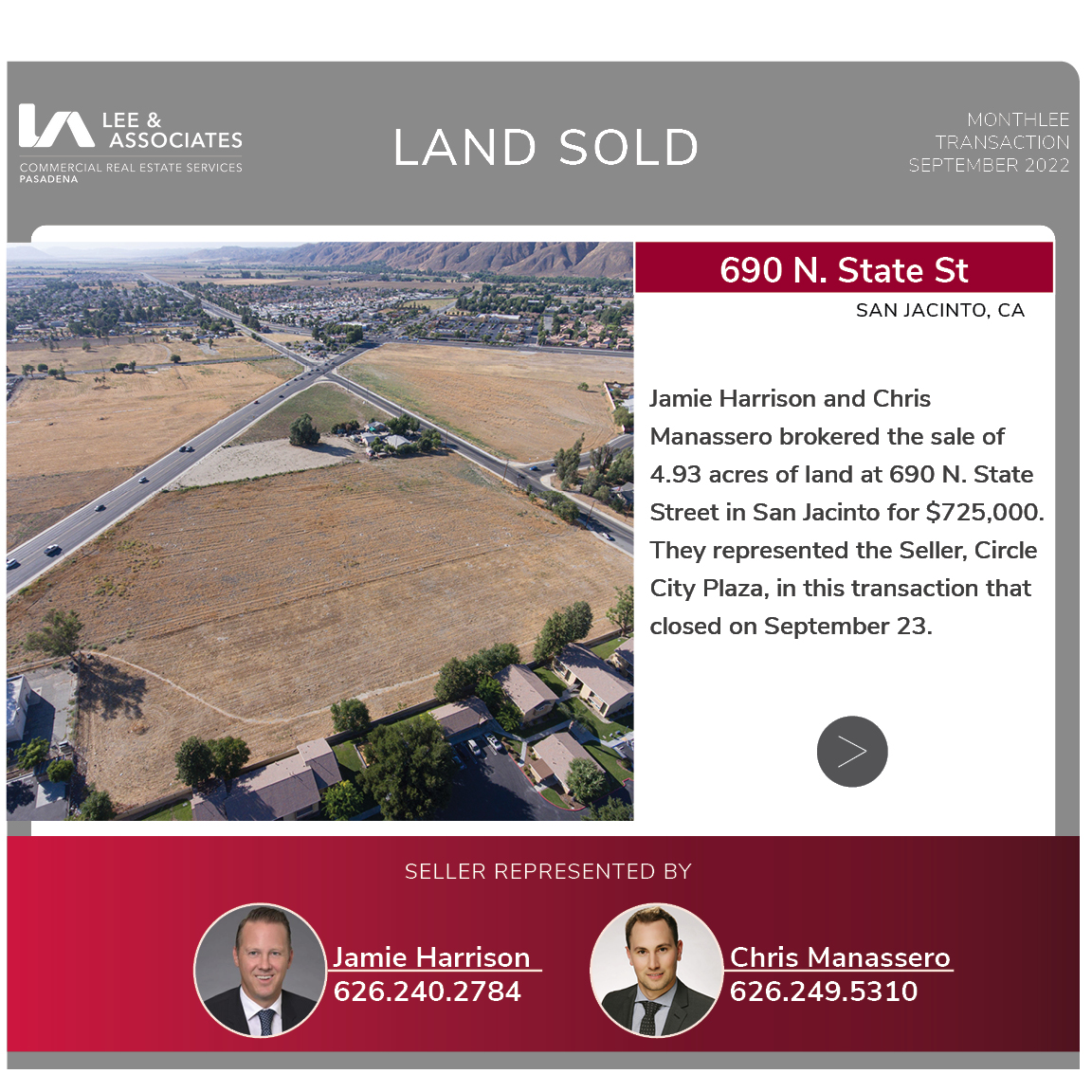 LeePasadena's tweet photo. Check out our MonthLee Transactions for September 2022 from Lee & Associates - Pasadena! View our News Page at https://t.co/9CGjNr1406 for details!
#leepasadena #leeassociates #leecre #cre #commercialrealestate #realestate #closeddeals https://t.co/1X8hXI8Bqy
