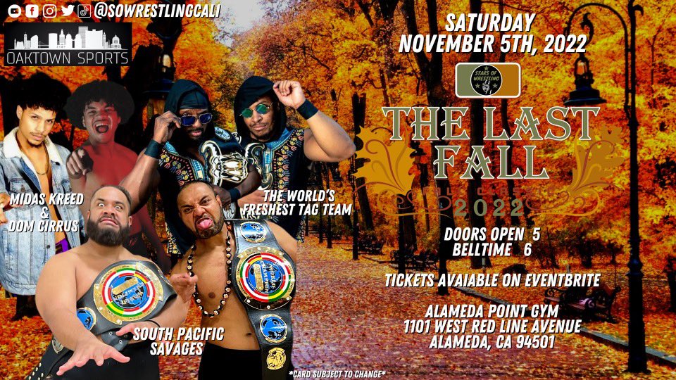 SOWrestlingCali's tweet photo. Nov 5th, 3-way dance for the tag team titles @JourneyFatu &amp; @TheMadTongan vs @KoTalphazo &amp; @Profreshional2F vs @MidasAllhail @CirrusDom get tix: https://t.co/xpXO7wr7Ma #TheLastFall #Prowrestling #BayArea #TagTeamTurmoil https://t.co/rpRlpaCRw2