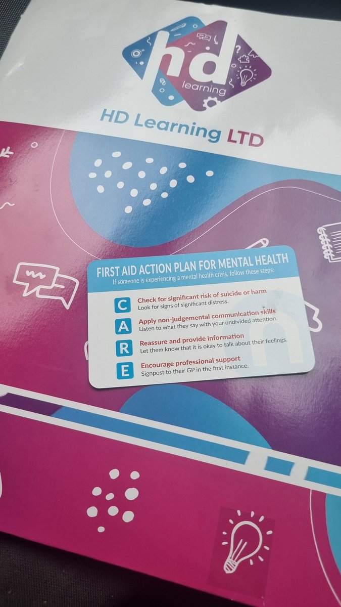 PimmEmily's tweet image. This week i've enjoyed completing a First Aid for Mental Health course. You really never know what people are going through but increased awareness &amp;amp;knowledge on how 2 sign post people feels like a step in the right direction-Thank you @HD_Joanna @HD_Learning #MentalHealthMatters