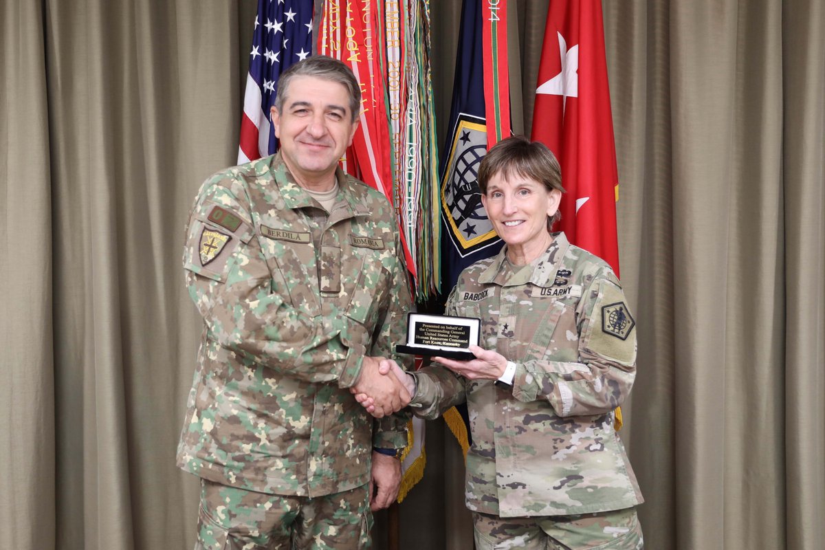 MG Iulian Berdilă, Romanian Land Forces Chief, recently met with #USArmyHRC DCG, BG Stacy Babcock, before sitting with HR leaders to talk #TalentManagement. #SoldiersFirst #NATOpartners