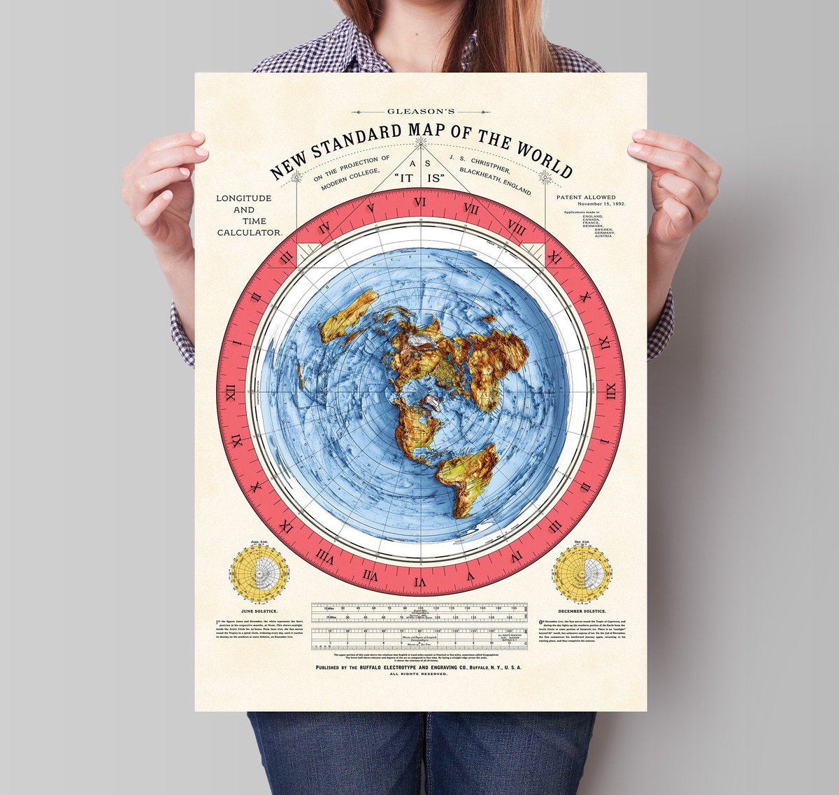 FlatEarthPrint's tweet photo. Flat Earth Map - Alexander Gleason's 'The New Standard Map of the World' - 2D Giclee 3D shadow Relief effect. https://t.co/Hi3Z9i6T3s  #gleasonmap #flatearth #flatearthmap  #nasalies #flatearthers  #earthisflat #flatearthtruth #gleason #flatearthposters https://t.co/Lv1VwaWRWH