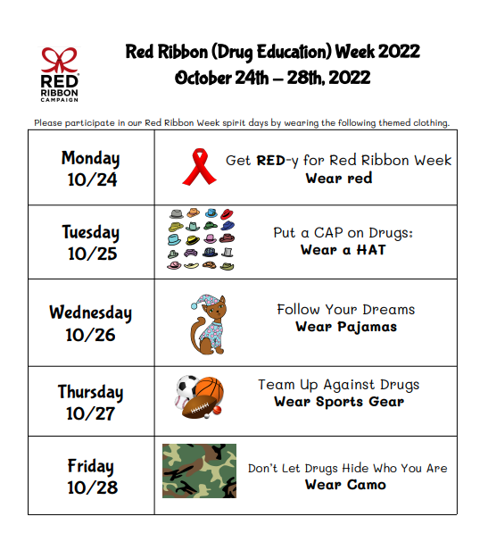 dist126_hg's tweet photo. Hazelgreen School will be celebrating Red Ribbon Week from Oct. 24th - Oct. 28th!!  Here is a schedule of our daily themes throughout Red Ribbon Week!! #weare126 #hg_126 @dist126_hg @dist126 https://t.co/joQbuE1r86