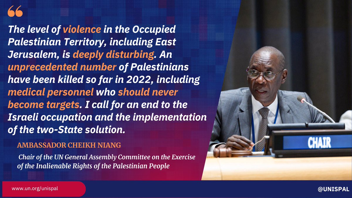 UNISPAL's tweet photo. The Chair of @UNISPAL on violence in the Occupied Palestinian Territory, including East #Jerusalem: "I call for an end to the Israeli occupation and the implementation of the two-State solution." https://t.co/VPTnWiSkDn