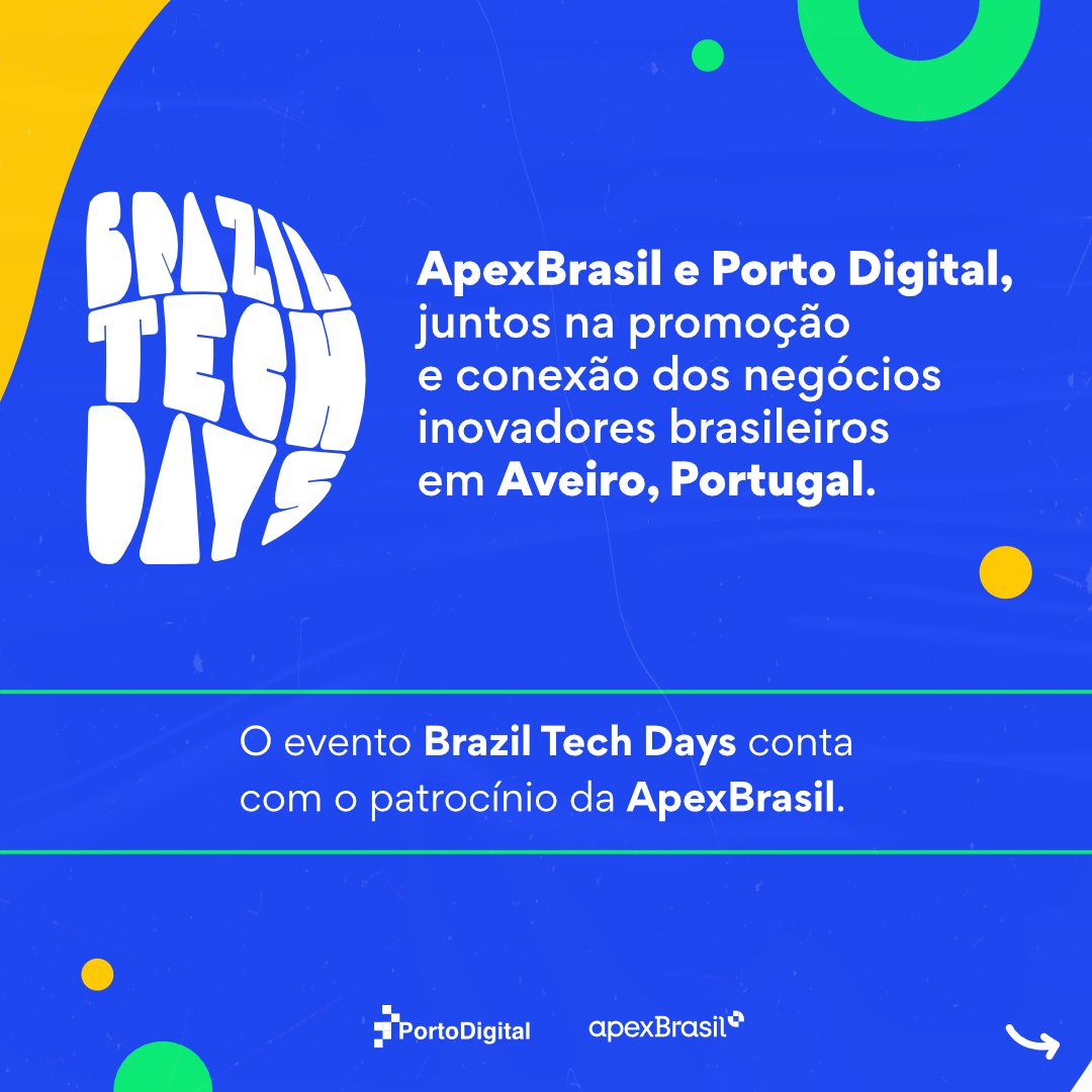 porto_digital's tweet photo. O Brazil Tech Days é um evento que está promovendo a conexão de negócios brasileiros dos setores de tecnologia, inovação e economia criativa em Aveiro, Portugal, e contamos com a parceria e o patrocínio da @apexbrasil nesta iniciativa.

#BrazilTechDays #PortoDigital #ApexBrasil https://t.co/o3k4igNPF1