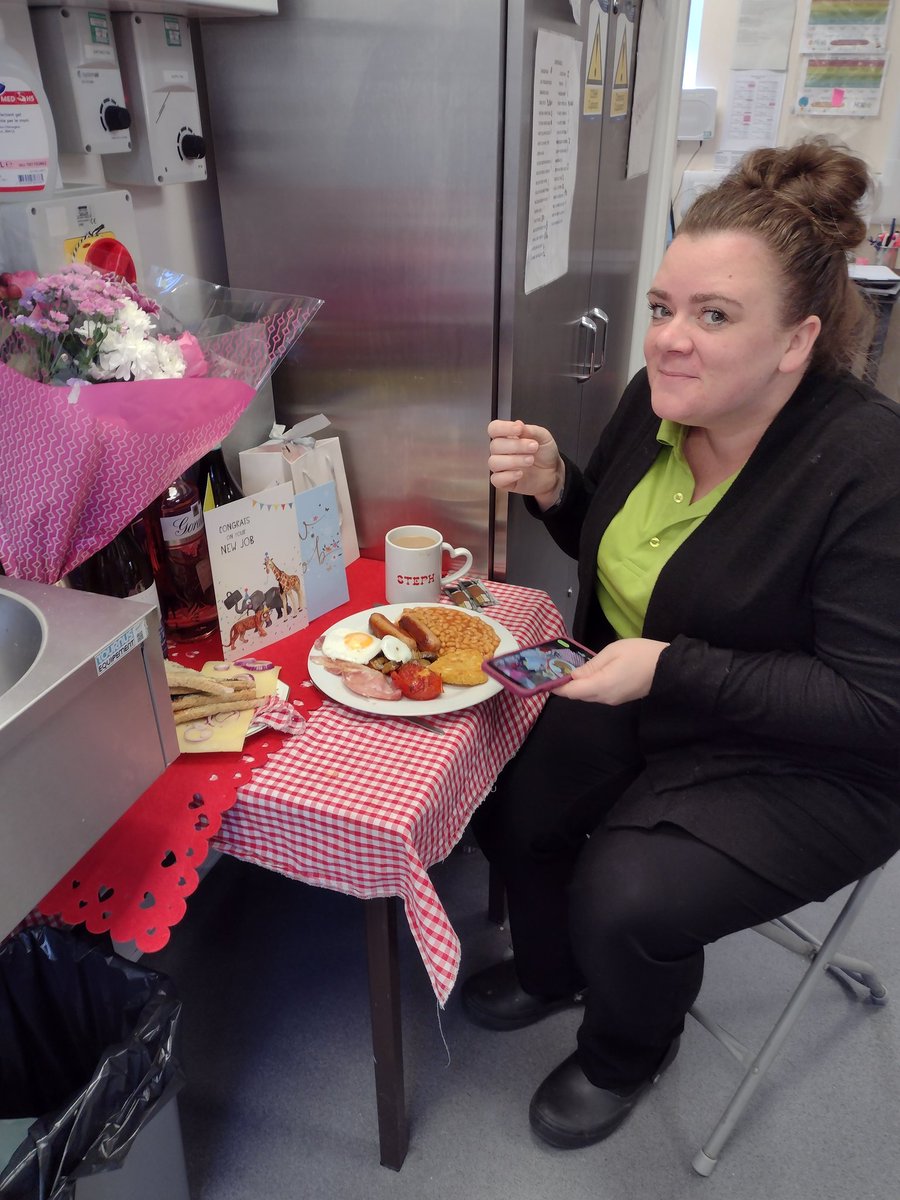 lorettawick's tweet photo. Today was our Stephs last day at Parbold Douglas.
We made her a special Full English breakfast, and she had lots of presents to remind her of her time with us. Good luck in your new venture Steph - you will be missed xx @xsfitzx @ParboldDouglas @Juliehorrocks3 @mellorscatering https://t.co/oqY3Eu91s4