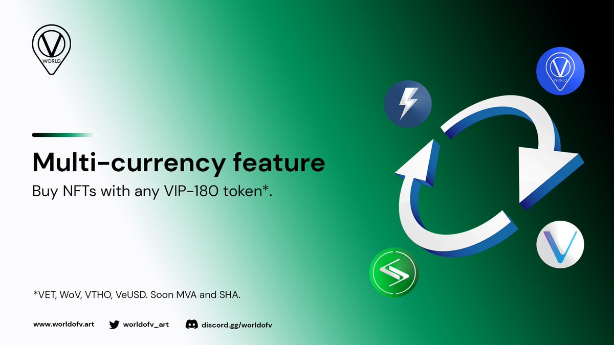 Want to buy an NFT listed in $WoV but you only own $VET?

We got you covered! ⚡️

With our multicurrency feature you can conveniently buy &amp; sell NFTs with any VeChain token without having to leave the platform to swap assets!

#VeChainNFTs $VET