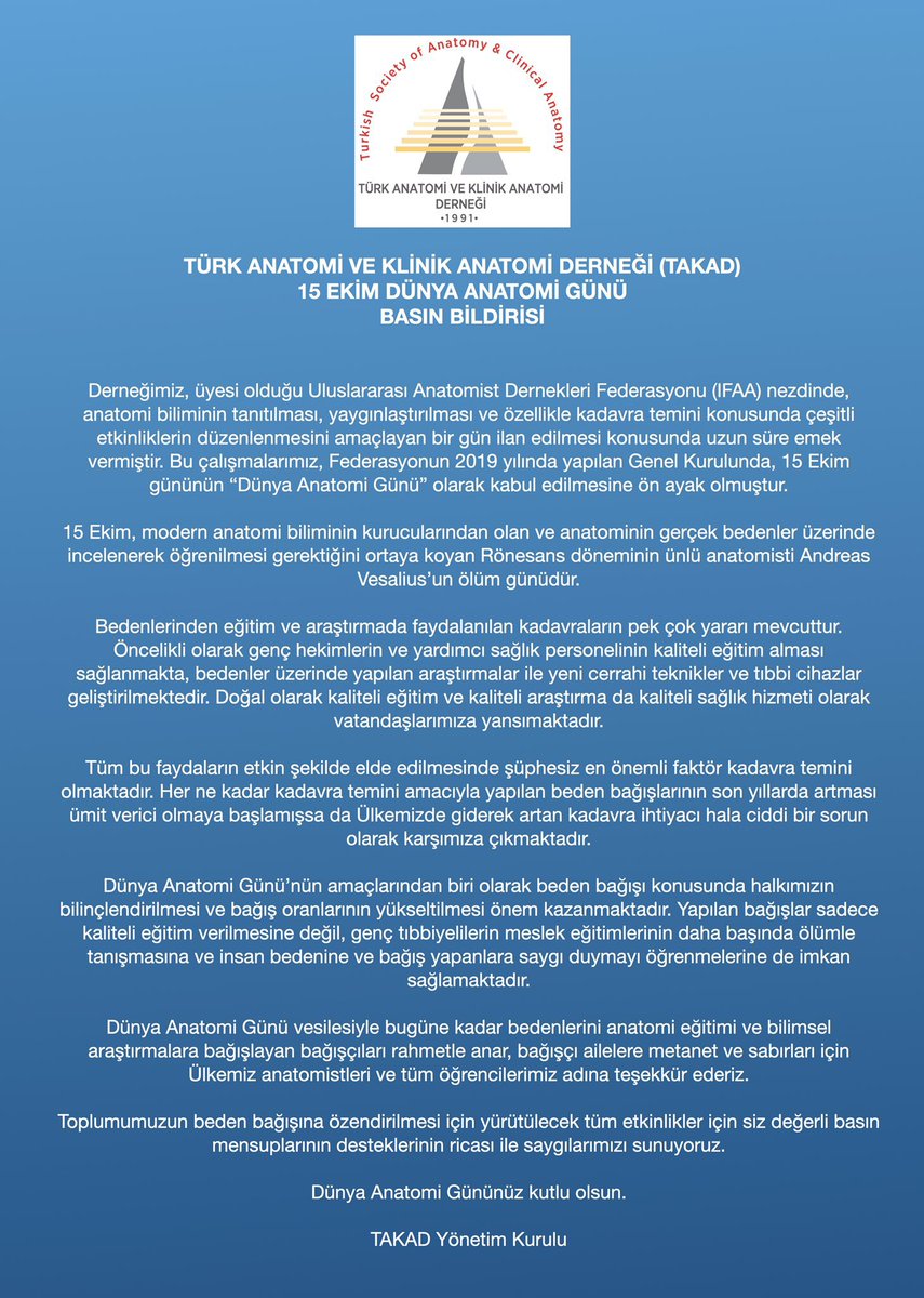 drmertocak's tweet photo. 15 Ekim Dünya Anatomi Günümüz kutlu olsun 👏🏻👏🏻 #worldanatomyday @AnatomyIfaa @hakanhamdicelik @thalamus77 @ilmitesrih  @tunalis @CagatayBarut @barisozgurd @alpervatansever @ComertAyhan @ErdoganSendemir @AnatomyOrg @BACA_Anatomy @AACAnatomy 👏🏻👏🏻👏🏻 https://t.co/vh52rN3uB6