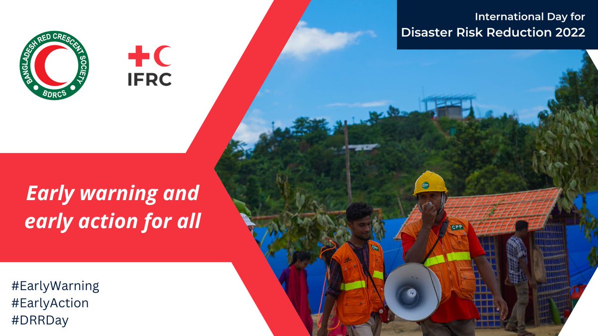 BDRCS1's tweet photo. Cyclone Early Warning and Anticipatory Action drill was organized in Cox's Bazar camps as part of observing #IDDRR_2022 by @BDRCS1 and supported by @ifrc aiming to enhance community awareness about cyclone and sensitize the need of early warning and anticipatory action. https://t.co/vtec8mnOhh