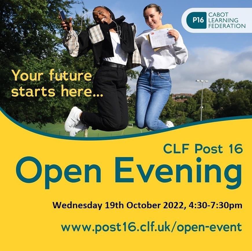 *OPEN EVENING* Not long to go! Get booking. 👍🏼 eventbrite.co.uk/e/clf-post-16-… @Cabotfederation #CLFPost16 #OpenEvening2022