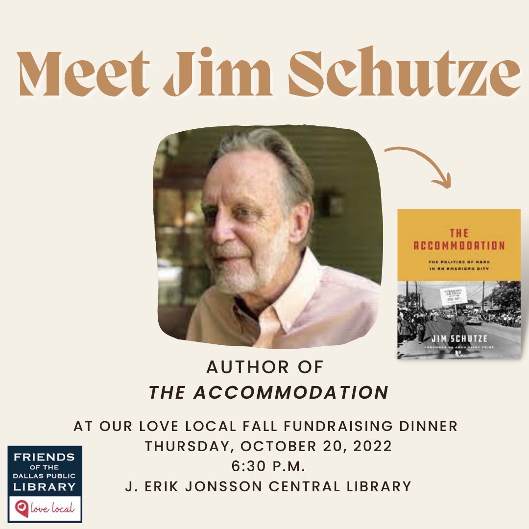 FODPL's tweet photo. Author and journalist Jim Schutze is our guest at next Thursday's LOVE LOCAL fundraiser. Celebrate @dallaslibrary and local literature with the Friends. Information: https://t.co/C4mBYtucTI, Tickets: https://t.co/fkT0JOTfav https://t.co/EFjYZPQbfc