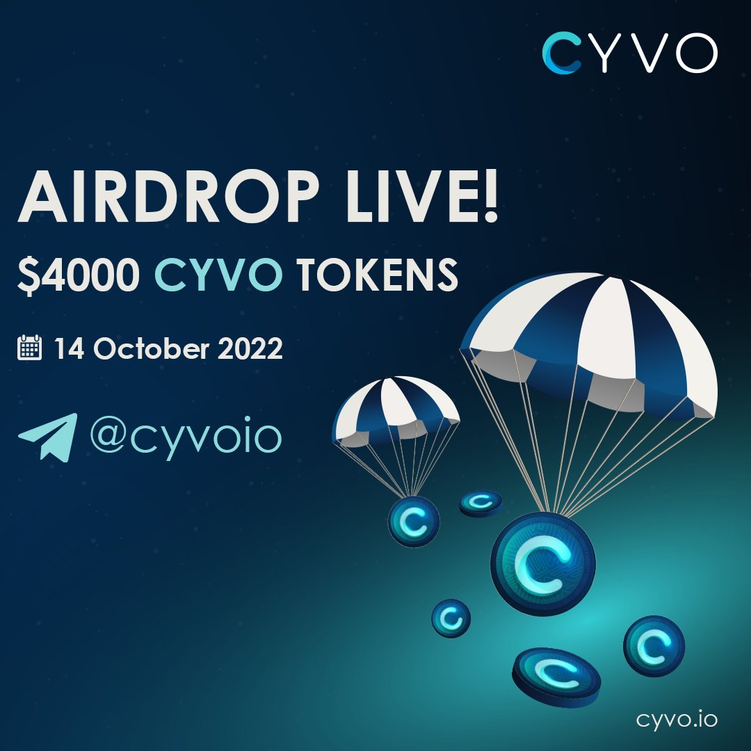 📢 Take #WEB3 Security to the next level! Join the CYVO #AIRDROP today 📢 🎁Prize pool: $4000 worth of $CYVO Tokens 👉To enter the airdrop: 🔹Play the Game & Complete all tasks 🔹Deadline: Nov 12, 2022 🔹Get Started: t.me/Cyvobot_bot #airdrophunter #giveaway #crypto