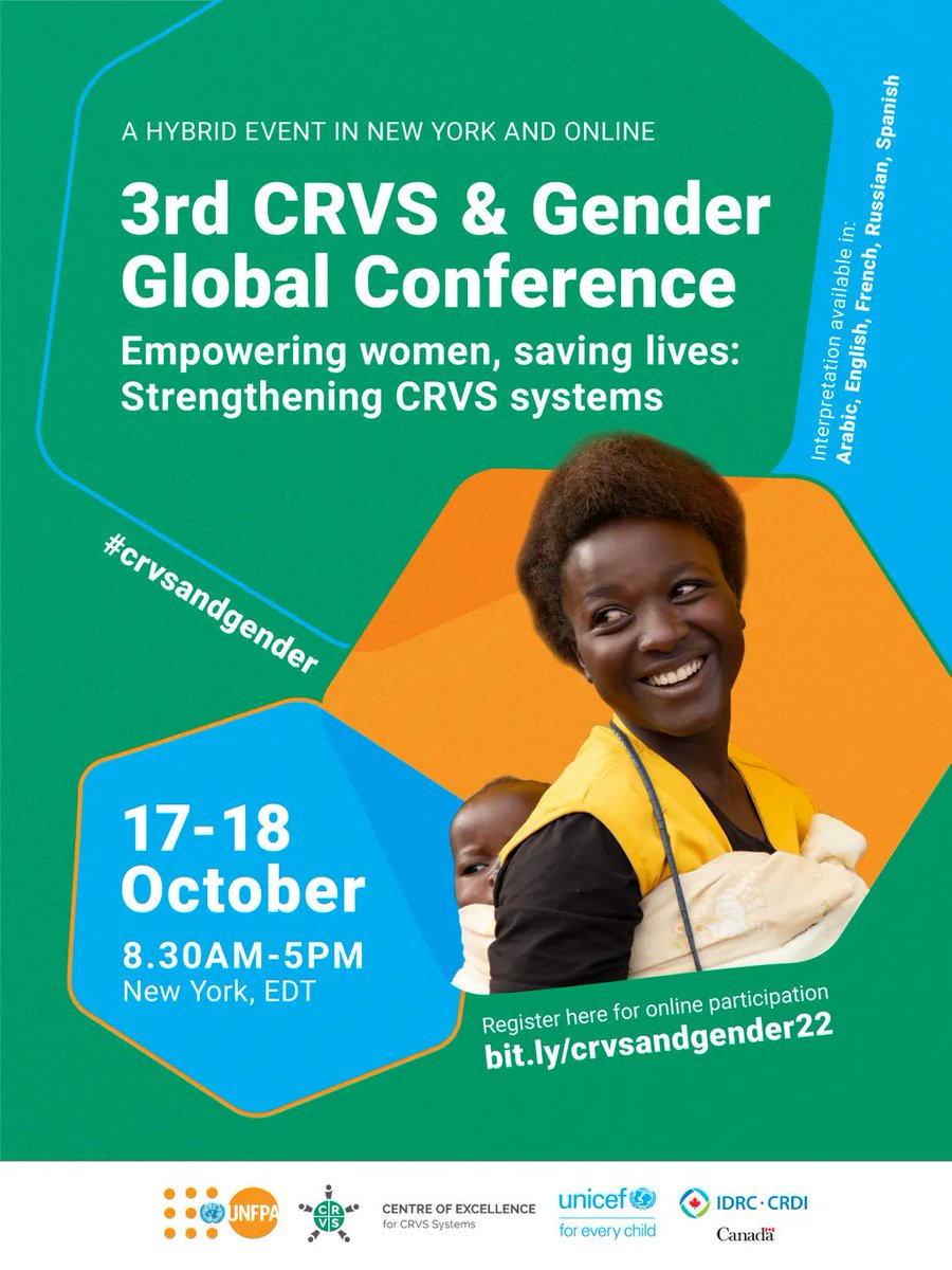 The Centre of Excellence for #CRVS systems is hosting the 3rd CRVS &amp; Gender Global Conference next week. It marks an important opportunity to showcase how these systems are foundational for #genderequality.

Register now: buff.ly/3CLaf50