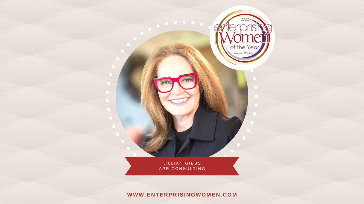 Congratulations to <a href="/jgsmiles/">Jillian Gibbs</a> CEO of <a href="/TheAPRCo/">APR</a> on being named a 2022 Enterprising Women of the Year Award Winner!  enterprisingwomen.com

 #enterprisingwomen #ewawards2022 #JillianGibbs #APRConsulting
