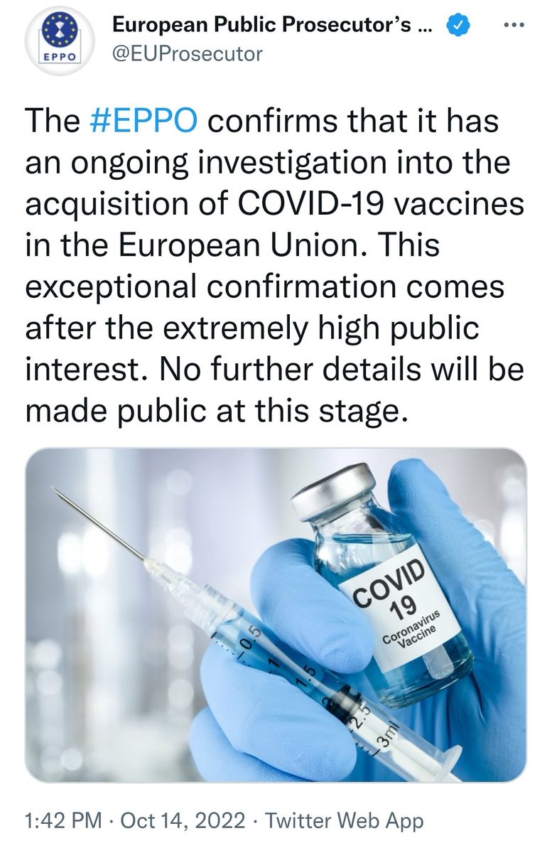 Ursula <a href="/vonderleyen/">Ursula von der Leyen</a> must resign her job since the <a href="/EU_Commission/">European Commission</a> is under investigation by <a href="/EUProsecutor/">European Public Prosecutor’s Office (EPPO)</a>. She cannot lecture states on the rule of law while she destroyed docs and text messages between herself and the Pfizer CEO over multi €billion vaccine procurement contracts.