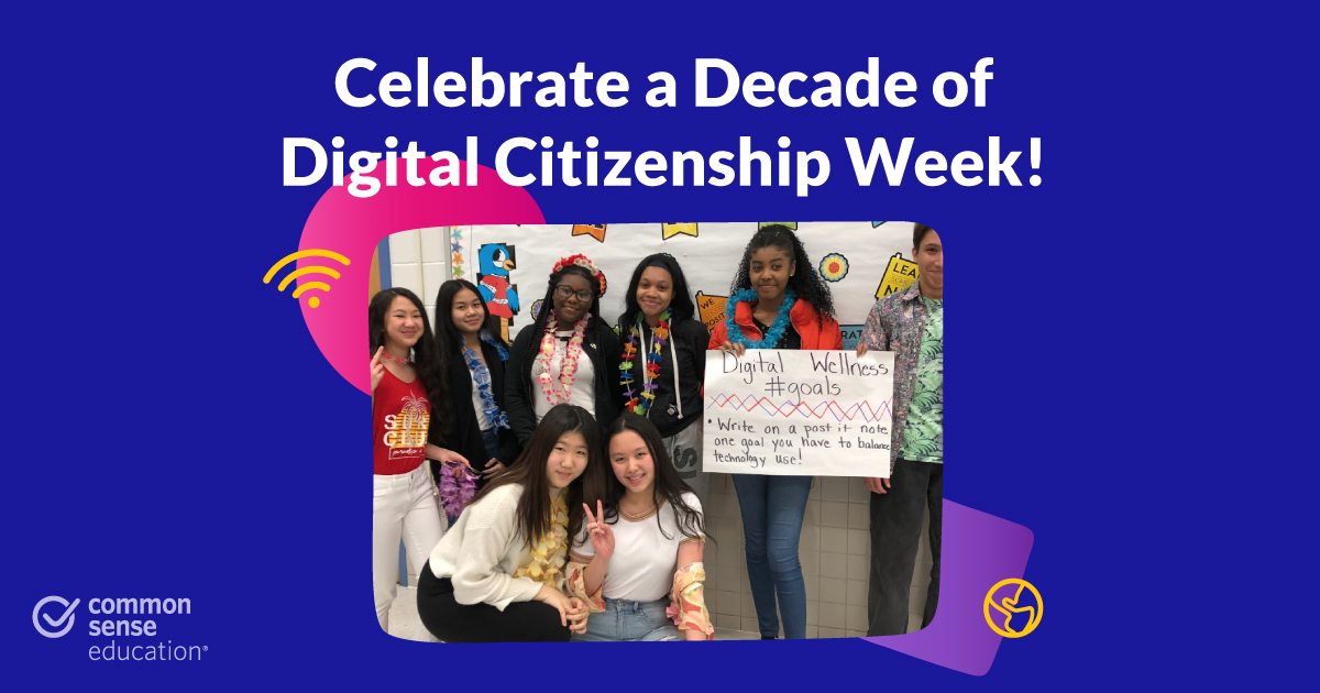 CommonSense's tweet photo. Ten years ago, we founded the first #DigitalCitizenshipWeek to help teachers prepare students for success in the online world. This year, to celebrate a #DecadeOfDigCit, we're offering a collection of quick, simple, and fun activities for the classroom: https://t.co/PFKhD0xn1l https://t.co/AyOU4wBGlA