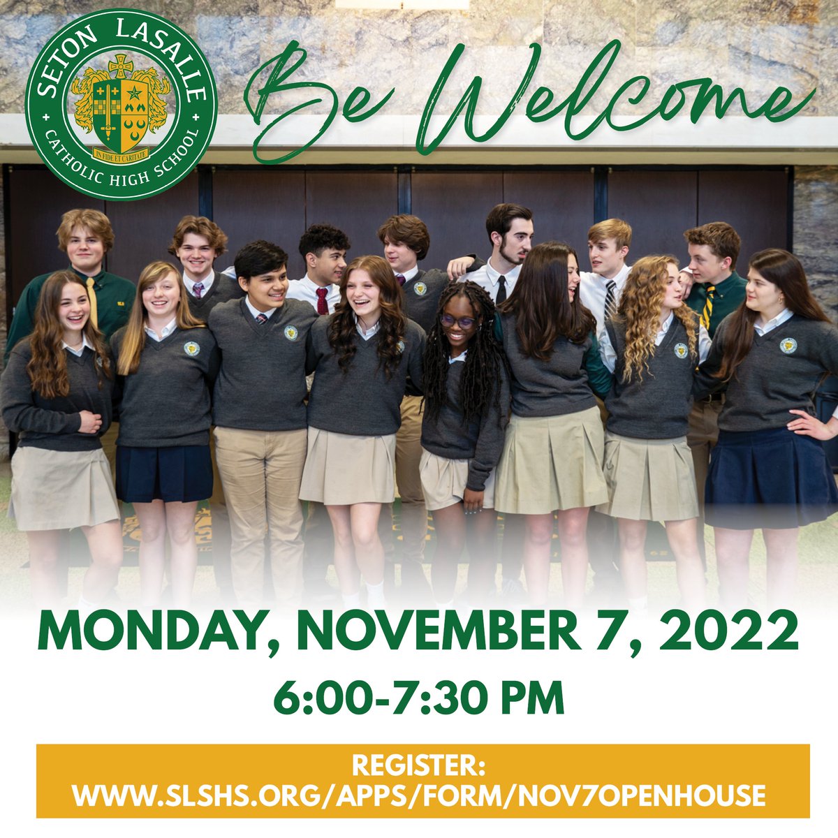 SetonLaSalle's tweet photo. Join us on Monday, November 7th for our Fall Open House! Experience how Seton LaSalle gives your student the education they deserve while sharing your family's values. Register now: https://t.co/BqmvfllM7V
#BeWelcome #BeValued #BeARebel https://t.co/EE7hOBbRy2