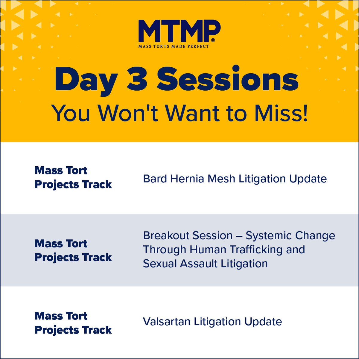 mtmpseminar's tweet photo. It's the ๐๐๐ฆ๐ง ๐๐๐ฌ of #MTMPFall22! Don't miss out on these important #masstort litigation sessions.. โ๏ธ https://t.co/QVGCKeIlFk