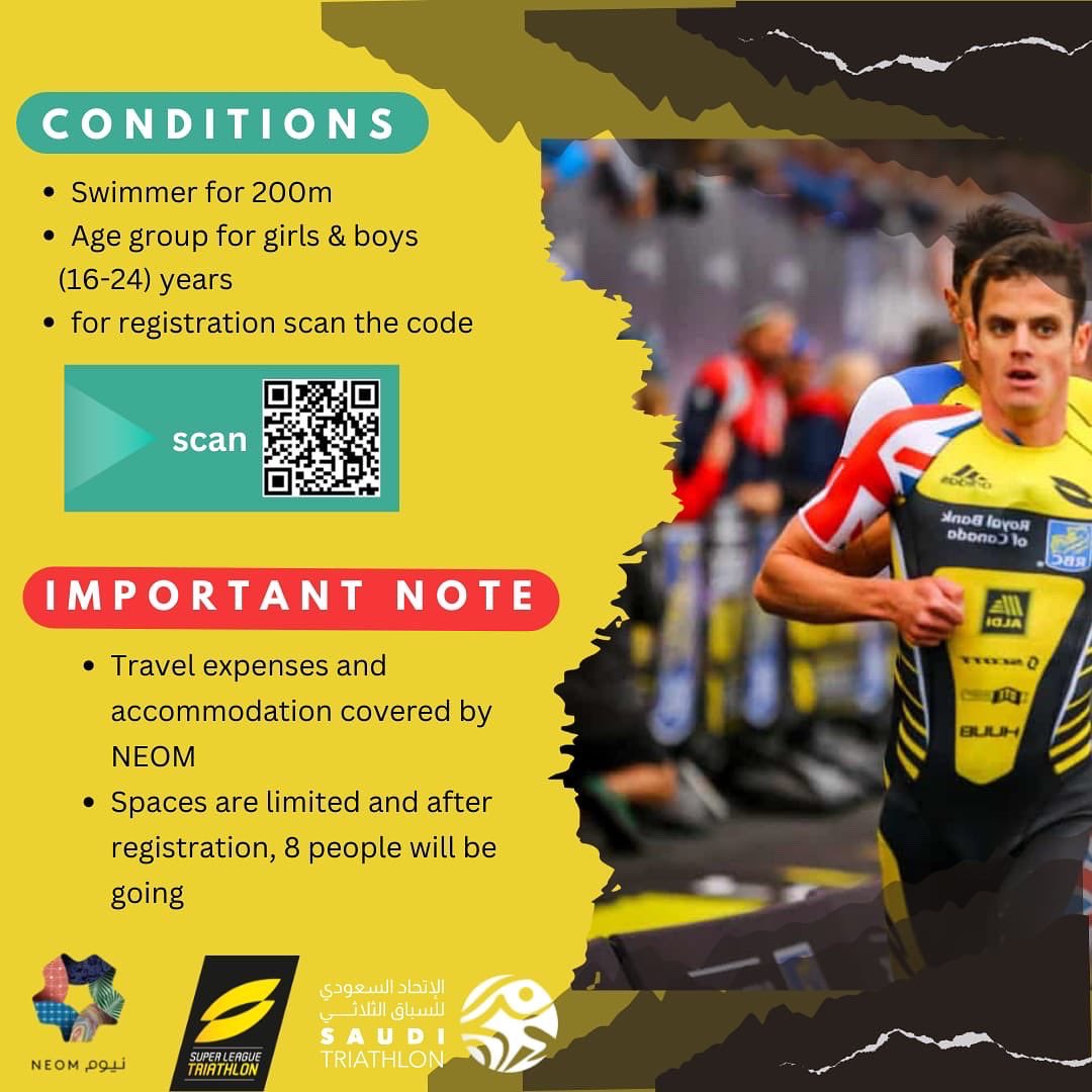 TriathlonKSA's tweet photo. للاستفسارات نرجو التواصل على البريد الالكتروني: 
For queries please email us on
technical@triathlon.sa
#superLeagueNEOM https://t.co/y2F28FkYt1