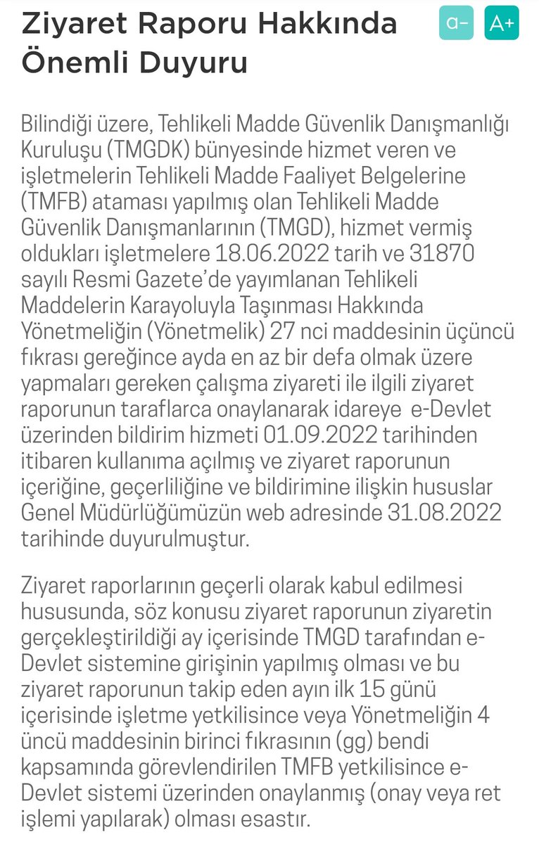 tmgdadrturkey's tweet photo. Ziyaret raporu hakkında önemli duyuru #tmgd #adr #tehlikelimadde #sondakika https://t.co/cokK6TQKsa