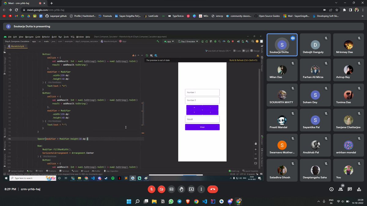sayanstwt's tweet image. #AndroidComposeCamp 
Today was the last day, the 4-Day long workshop was just AMAZING . 
Today learned about using the JETPACK COMPOSE.
Thanks to @GDSC_UEMK @md_fuzail_7201 @miss_paul_megha @itsmeroy69 for arranging this workshop💟💟  
@GoogleDevsIN #GoogleDeveloperStudentClubs