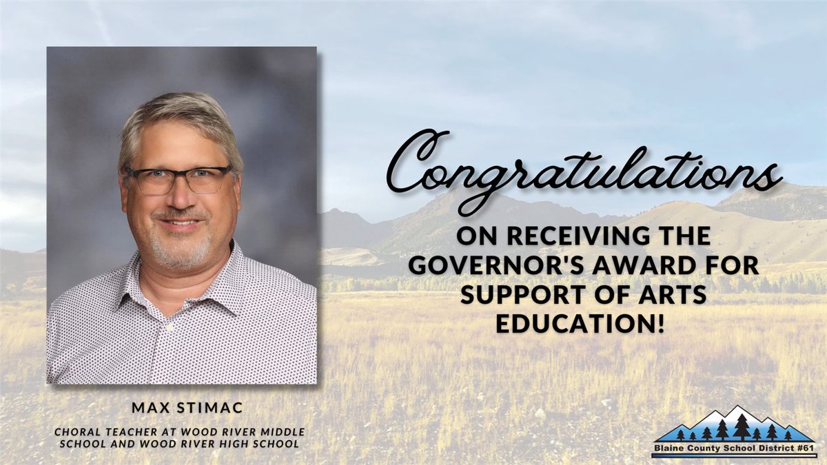 We are pleased to learn that our own Max Stimac has received the Governor's Award for Arts Education!  Congratulations, Mr. Stimac!  This is well-deserved and we are proud of you!