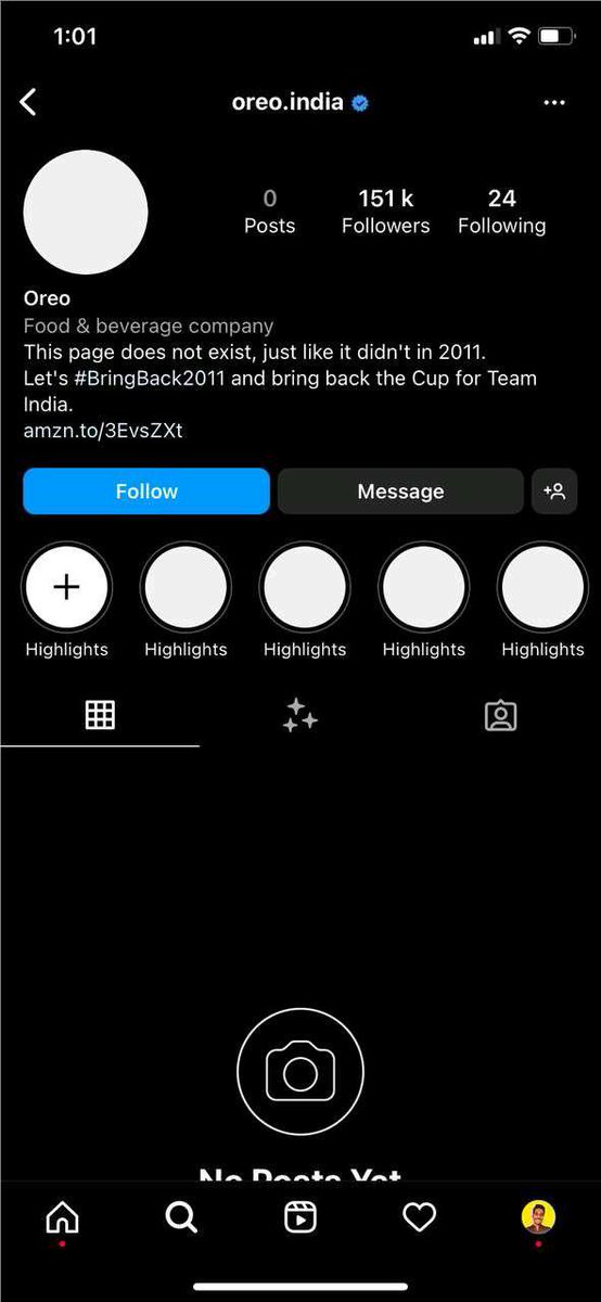 world_dais's tweet photo. #Oreo went dark on Instagram in its most recent effort to #BringBack2011 so that #India can win the #T20WorldCup2022
Thank you @Oreo for showing your support to #TeamIndia
Also, a great step for your PR!!!
#worlddais #IndianCricketTeam #MenInBlue @T20WorldCup https://t.co/PHuBH3Nkm5