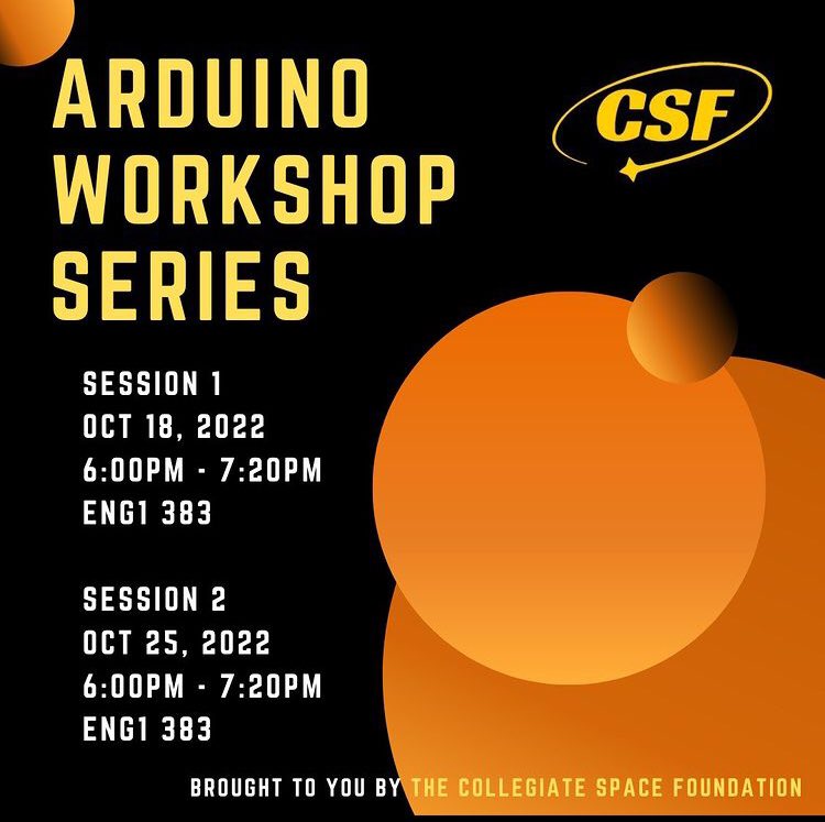 csfucf's tweet photo. Come join us for our Arduino workshop series! Session 1 will go over the Arduino basics, how to use LEDs, servos, and buttons. Session 2 will utilize the skills from session 1 to build a basic solar tracker.

Please bring a laptop with Arduino IDE installed! 💫🛰 https://t.co/0KNMIy0OQU