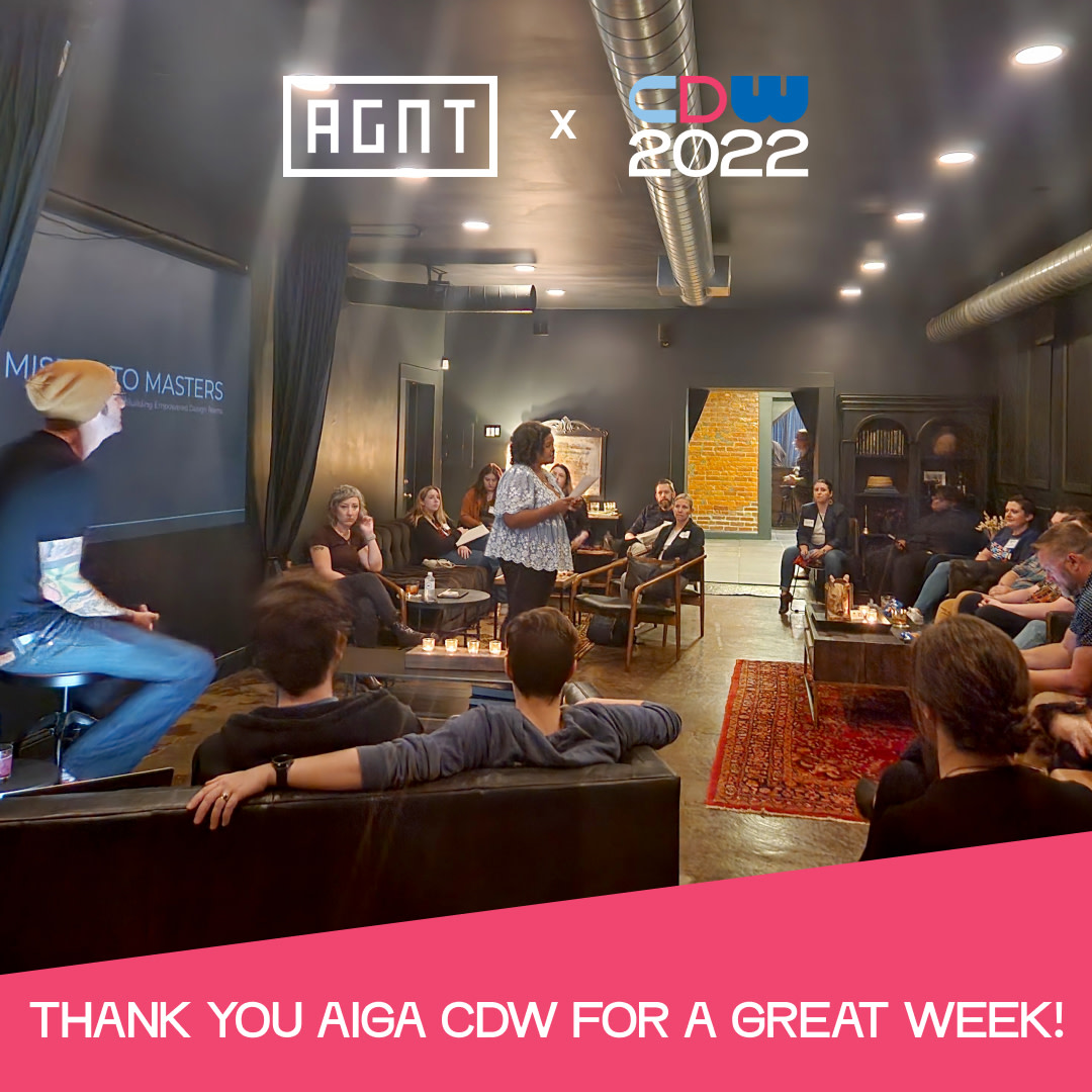 WeAreAGNT's tweet photo. We're still energized from #CincinnatiDesignWeek's enlightening talks and inspirational agency crawl. Thanks to the folks at @aigacincinnati for putting these events together and to our fellow AGNTs for volunteering, presenting, and sponsoring last week. #Cincinnati #Design https://t.co/cfpLvv1H1T