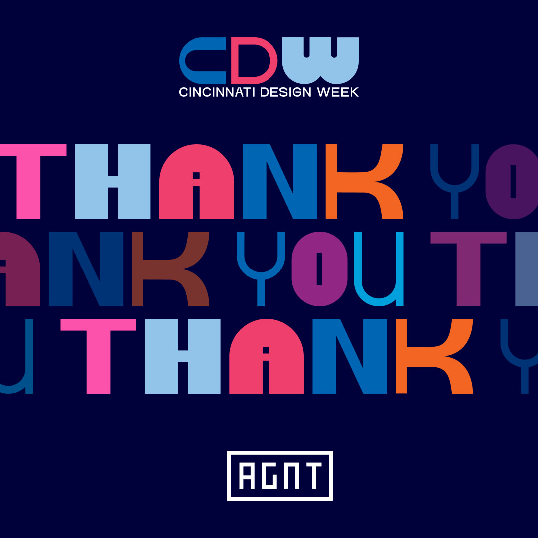 WeAreAGNT's tweet photo. We're still energized from #CincinnatiDesignWeek's enlightening talks and inspirational agency crawl. Thanks to the folks at @aigacincinnati for putting these events together and to our fellow AGNTs for volunteering, presenting, and sponsoring last week. #Cincinnati #Design https://t.co/cfpLvv1H1T