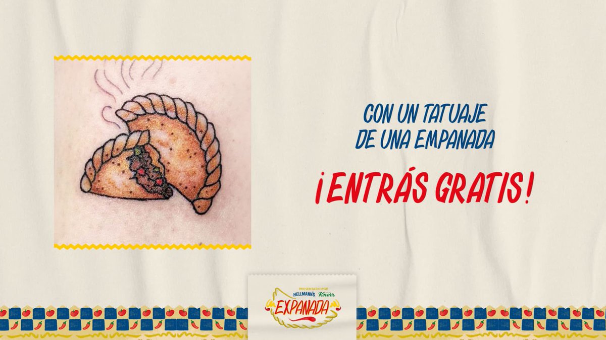 expanadapy's tweet photo. ¡RT para avisar a esas personas que tienen tatuajes de empanadas que el fin de semana entran GRATIS a la #EXPANADA! 🥟 https://t.co/8p5RwOxzwY