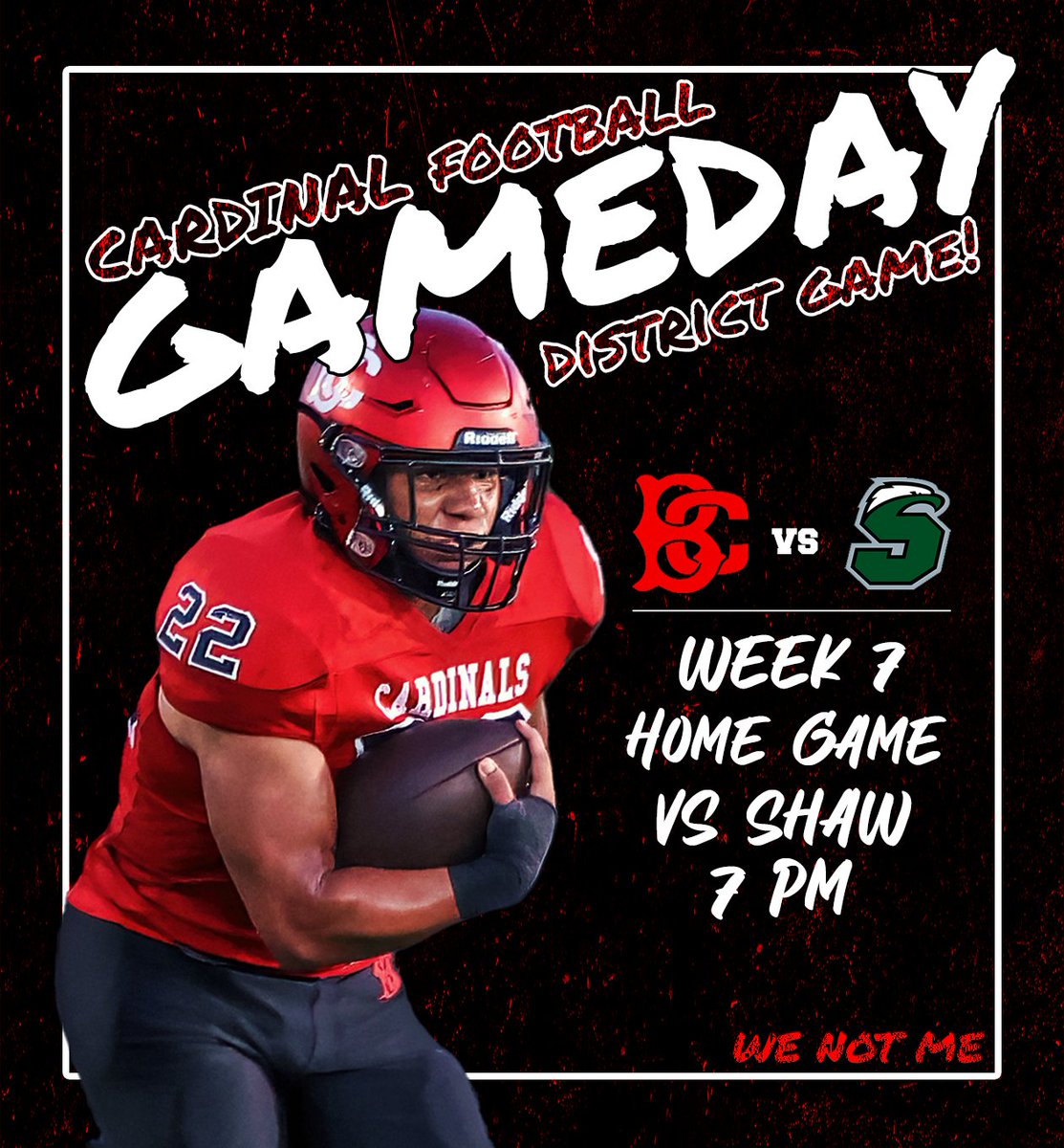 bchscardinals's tweet photo. It's GAMEDAY!! Big district game happening in Belle Chasse tonight! Kickoff set for 7 PM! https://t.co/S6nCHv0csv