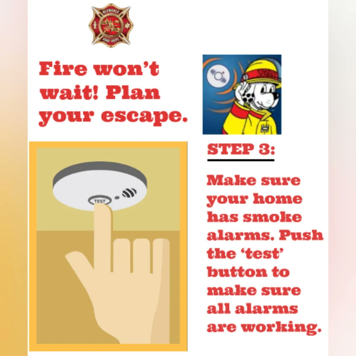GlendaleFireCA's tweet image. This October is the 100th anniversary of Fire Prevention Week! Please join us in celebrating by renewing your commitment to fire safety &amp;amp; preparedness! Follow these 4 steps to develop a home escape plan. Thank you to all of our Fire Prevention team professionals! #mygfd
