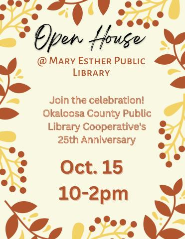 fortwaltonlib's tweet photo. Celebrate 25 years of sharing with #LegoClub, #LittleAdventures, & refreshments at the #MaryEstherLibrary on Oct 15 from 10-2! At the #OpenHouse you'll see how one library card provides access to 6 libraries. For more info visit: https://t.co/uW6jmKV8vO
#OkaloosaLibraries #OCPLC https://t.co/Ov2aQgshtB