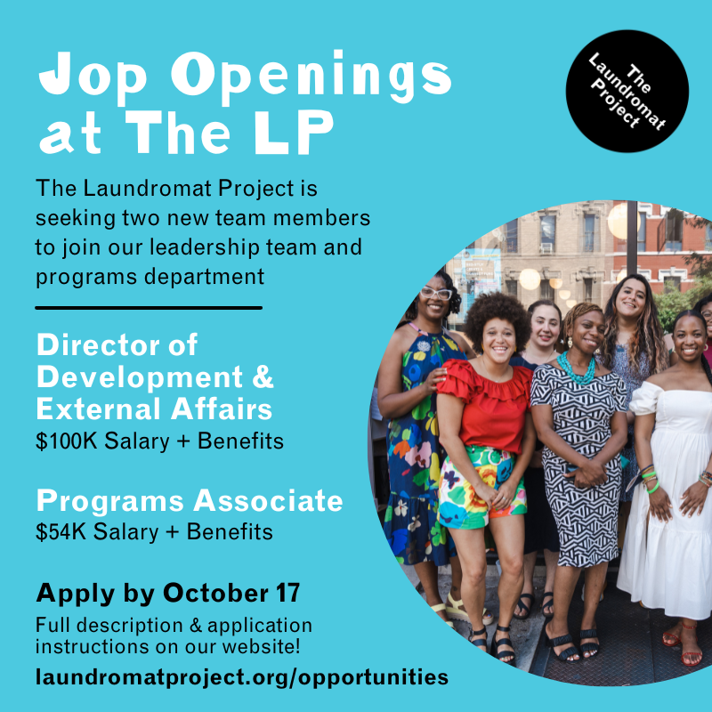 LaundromatProj's tweet photo. It’s the final weekend to apply to our Director of Development &amp; External Affairs and Programs Associate positions! Don’t miss this opportunity to join our team! Deadline is Monday 10/17 for these two full-time roles. Visit https://t.co/kOqpOZFZmj to apply! https://t.co/Gph8MK5oqA