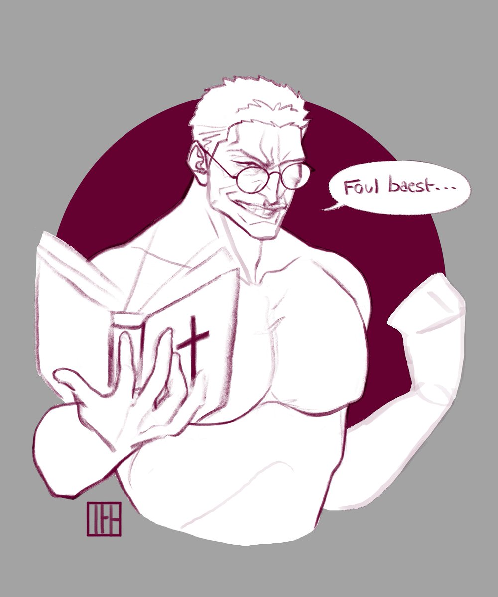 thyenemybeloved's tweet photo. Anderson to Alucard be like: 😠 (apparently today is my twitter anniversary so it felt appropriate to post a sketch of Anderson since my very first tweet was about him lol)

#HELLSING #AlexanderAnderson #FatherAnderson #アレクサンド #アンデルセン #digitalart #fanart #sketch #WIP https://t.co/Z1QdKNXl48