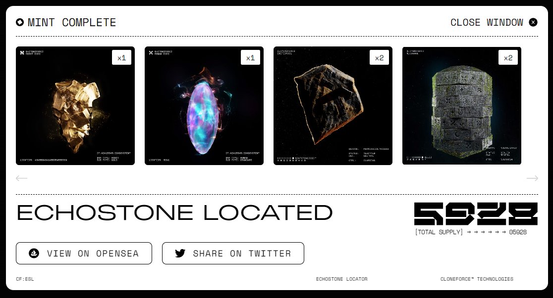 Marilthecat's tweet photo. I just minted my EchoStone by @CloneForceTM. My fate has been sealed. The quest to become a true Guardian of the Blockchain begins now…

https://t.co/1GhO3Nq0Db
#FTB #ForTheBlockchain #EchoStone https://t.co/TMCnen4yPV
