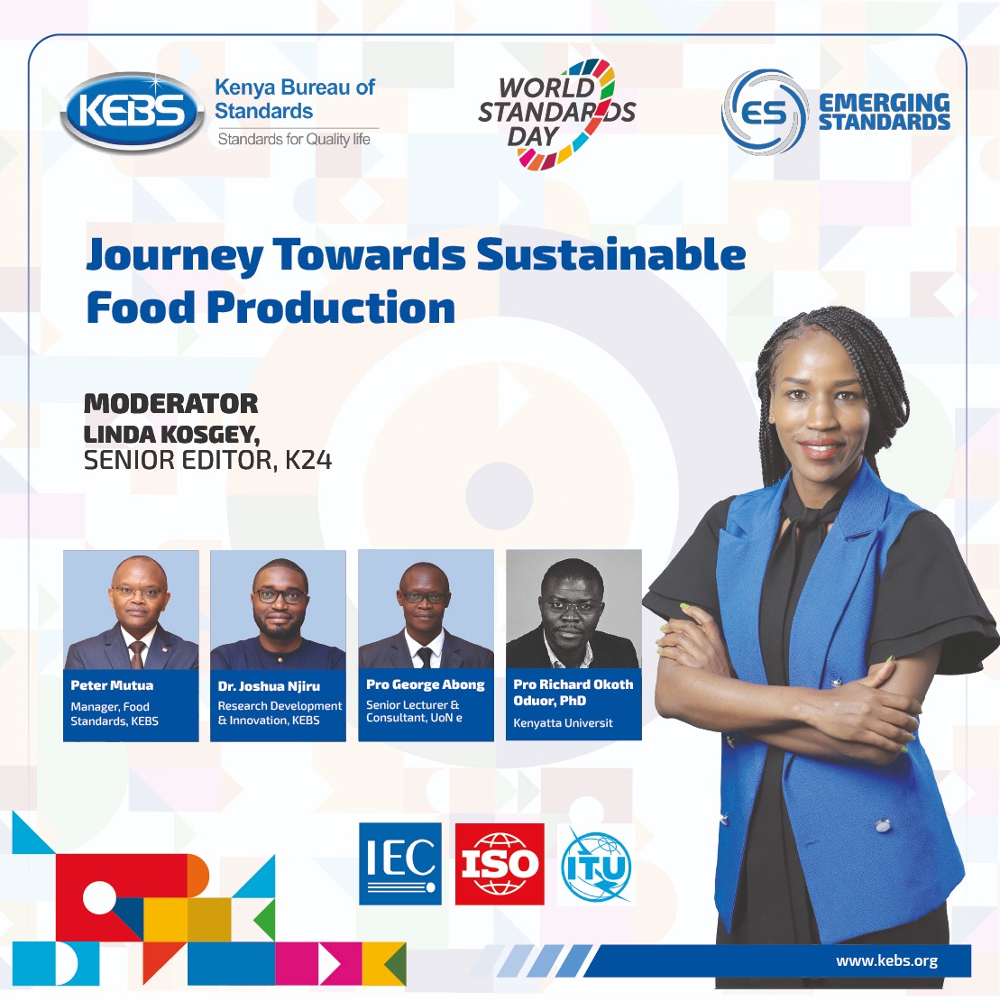 KEBS_ke's tweet photo. Panel 1: Discussion on the Journey Towards Sustainable Food Production (Achieving SDG 2)
#WorldStandardsDay
#EmergingStandards
@maina_betty @bnjinu @IndustryKE @Trade_Kenya @ARSO_1977 @IECStandards @ITU @isostandards @KENASgoke @uonbi @KenyattaUni https://t.co/itdgpEKkLS