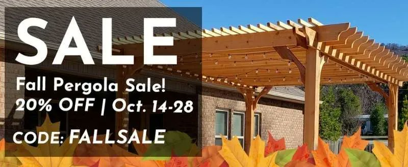 Pergoladepot's tweet photo. Fall in love with your backyard again and enjoy 20% off all pergola kits! Shop during our Fall Pergola Sale and find your perfect pergola. 
https://t.co/yvmqfN29Ce 
#pergolakits #pergolasale #Outdoors #DIY #PergolaDepot https://t.co/gm6l4dgobd