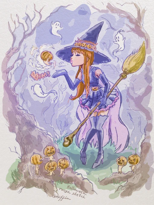 #ハロウィンキャラ百鬼夜行イラストフェス2022 #歴代ハロウィン絵を上げよう一昨年描いたのと昨年描いたラフ#イラスト #再掲 #illustration 
