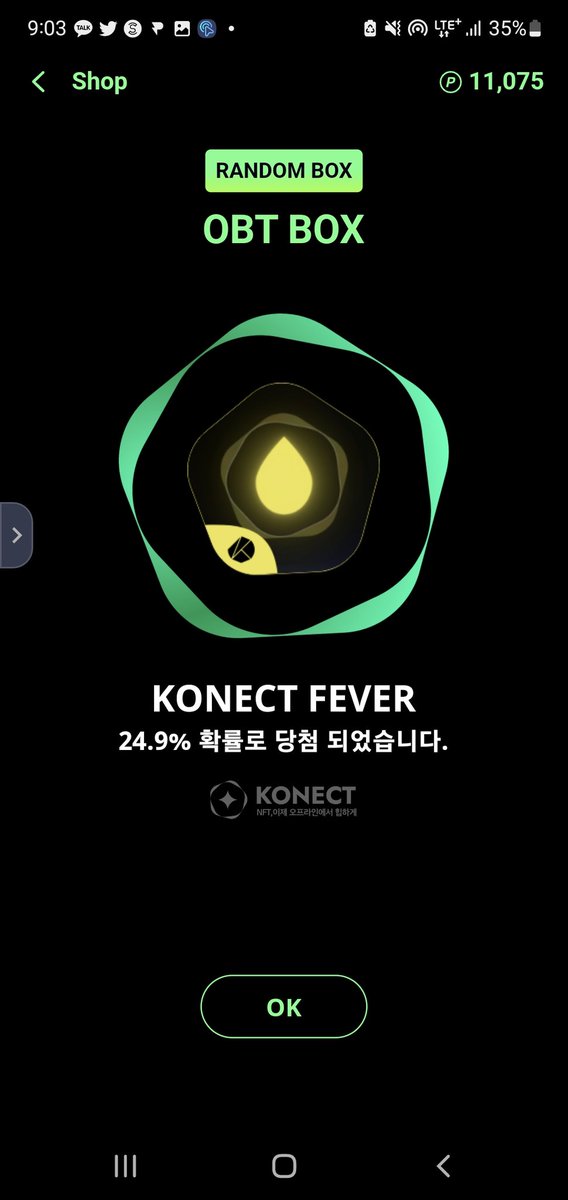 Kevinoh78's tweet photo. 받은 포인트로 랜덤박스 열심히 오픈했어요. 오늘은 FEVER가 많이 나오네요~~^^
#KONECT #M2P #M2E #NFT #RANDOM_BOX https://t.co/YWoA7L0qnq