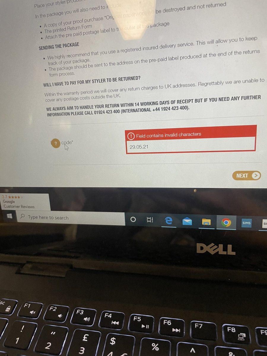 Hannahv9's tweet photo. @ghd trying to fill a returns form out and date box just doesn’t work and doesn’t tell me what format to use! Please help. https://t.co/OjhGvvaCvM