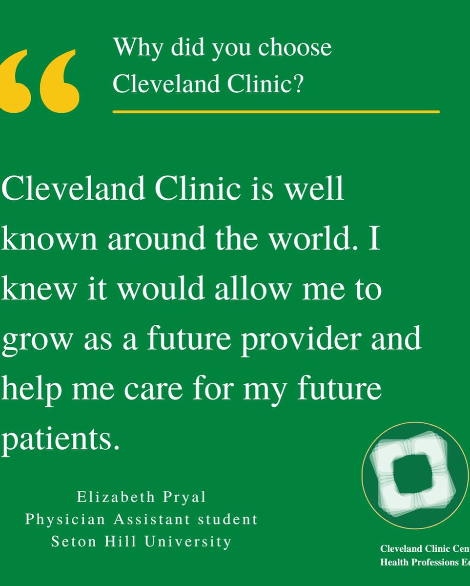 CleClinicCHPE's tweet photo. #MeetTheStudent
Elizabeth Pryal
Physician Assistant student
Seton Hill University
Link in bio for more on the Physician Assistant discipline!
#healtprofessions #students #education #cle #cleveland #clevelandclinic #physicianassistant #physicianassistantstudent #PAWeek2022 https://t.co/FqXISfLnLQ