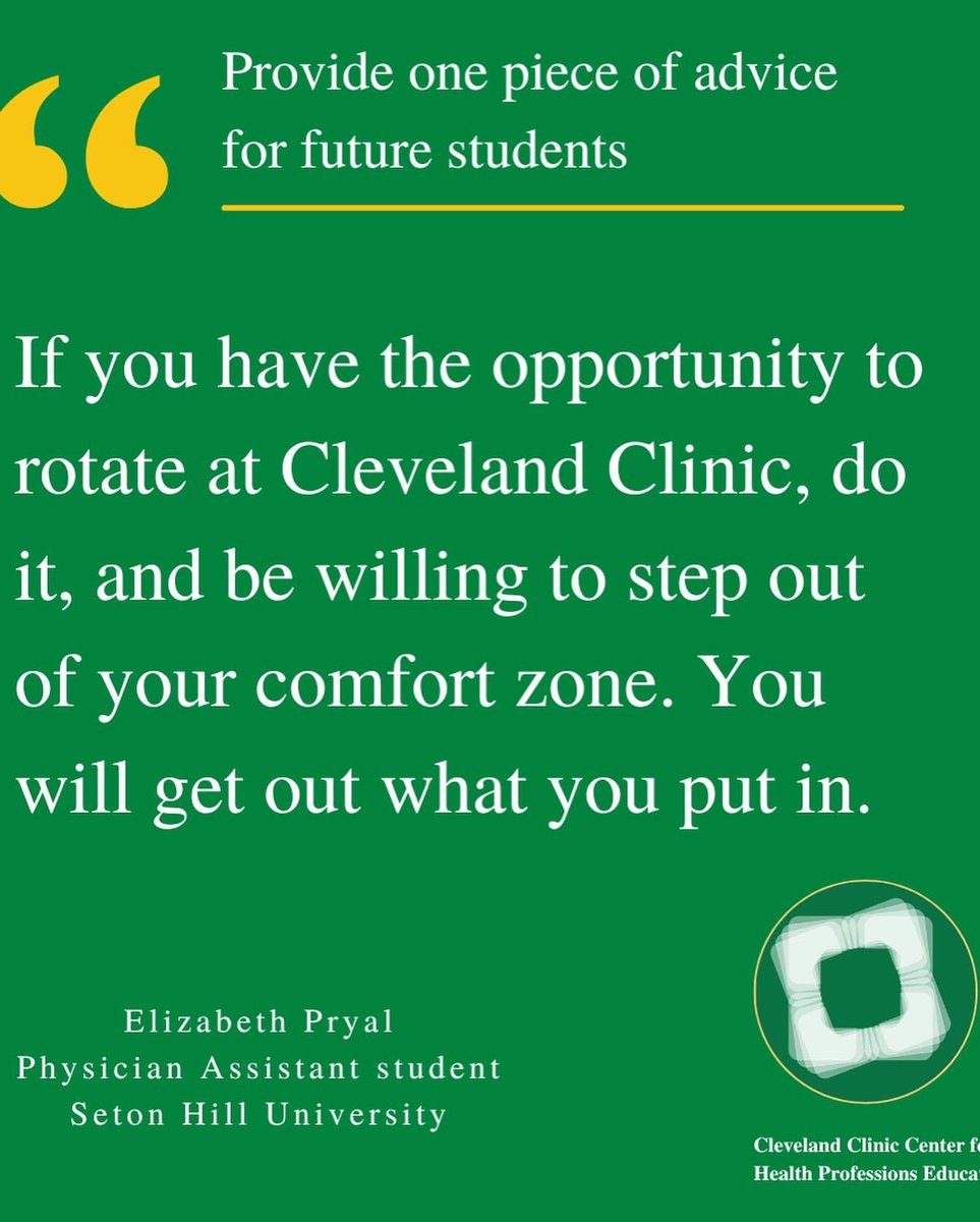 CleClinicCHPE's tweet photo. #MeetTheStudent
Elizabeth Pryal
Physician Assistant student
Seton Hill University
Link in bio for more on the Physician Assistant discipline!
#healtprofessions #students #education #cle #cleveland #clevelandclinic #physicianassistant #physicianassistantstudent #PAWeek2022 https://t.co/FqXISfLnLQ