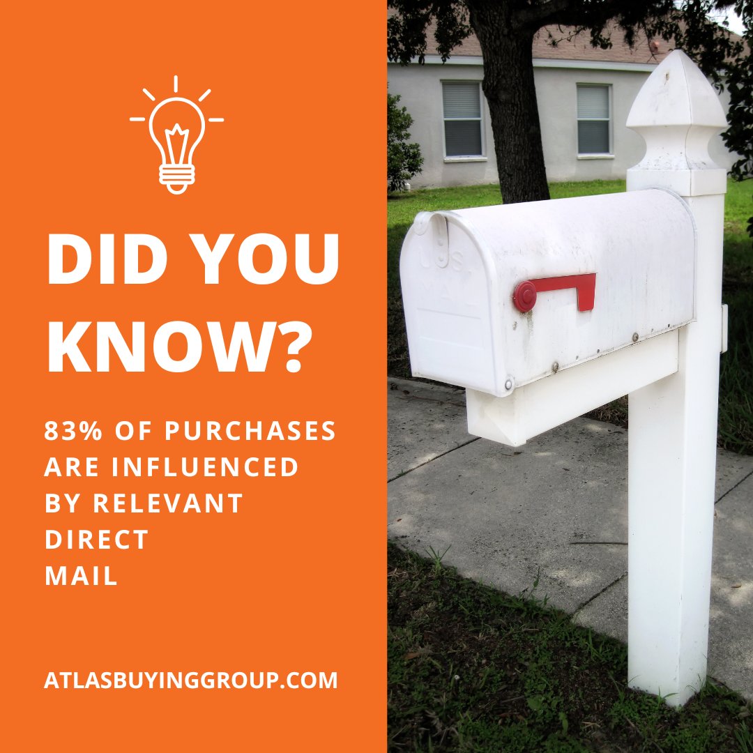 AtlasBuyingGrp's tweet photo. Studies show that 67% of customers feel that direct mail pieces are more personal than internet-based marketing campaigns. Better yet, 83% of purchases are influenced by relevant direct mail.

Get started today: https://t.co/VB8ilRMELC

#directmail #sharedmail #marketing https://t.co/dtdOzpvFeZ